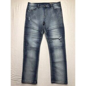 SOUTHPOLE Jean Men 36x30 Skinny Moto Distressed Stretch Denim Skate Biker